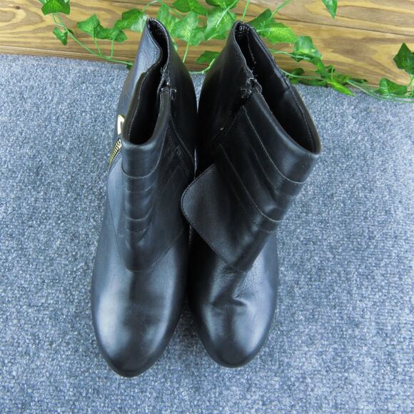 Me Too Lawn Women Ankle Boots Black Leather Zip Size 9.5 Medium - Picture 3 of 9